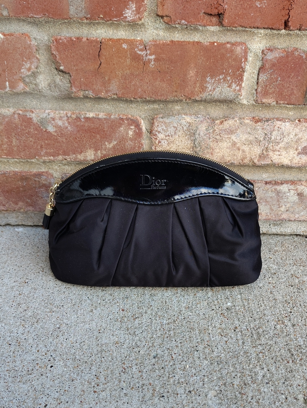 Christian Dior Parfums Zip Around Satin Cosmetic Organizer Pouch Black Luxury